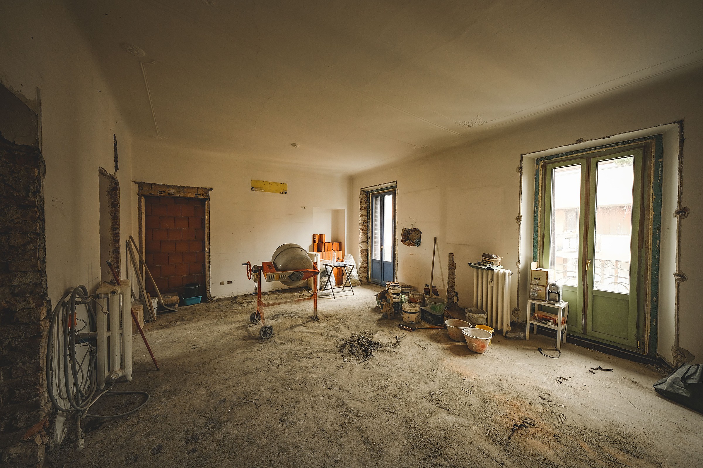 Interior room prepared for a residential renovation
