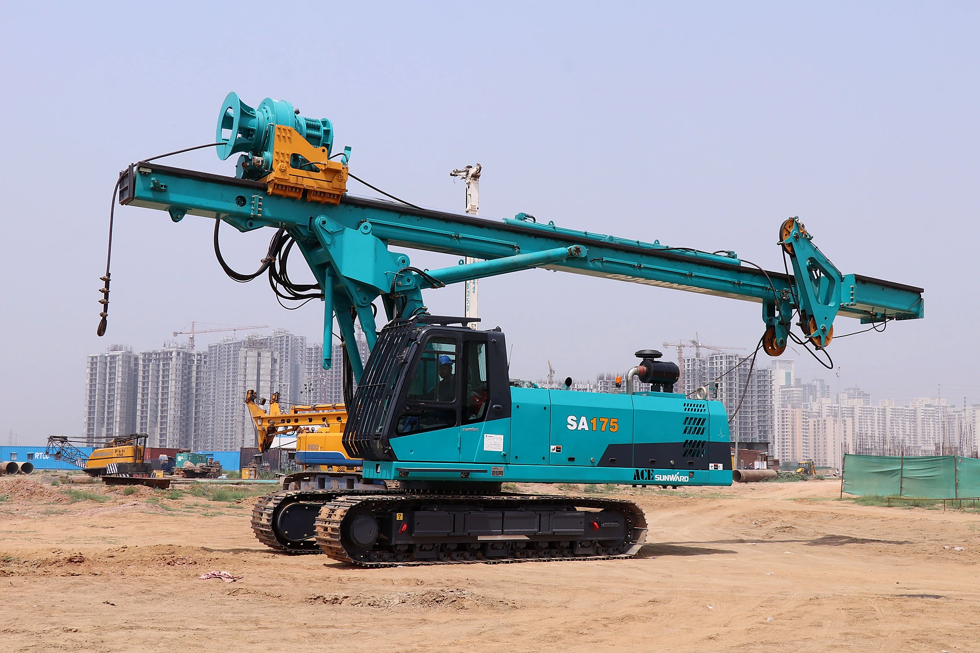 Foundation piling equipment at a construction site